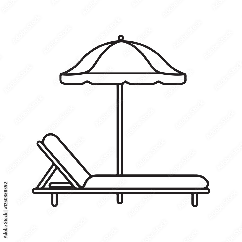 Relaxing Beach Lounger and Umbrella Line Art Illustration Relaxing Beach Lounger and Umbrella Line Art Illustration