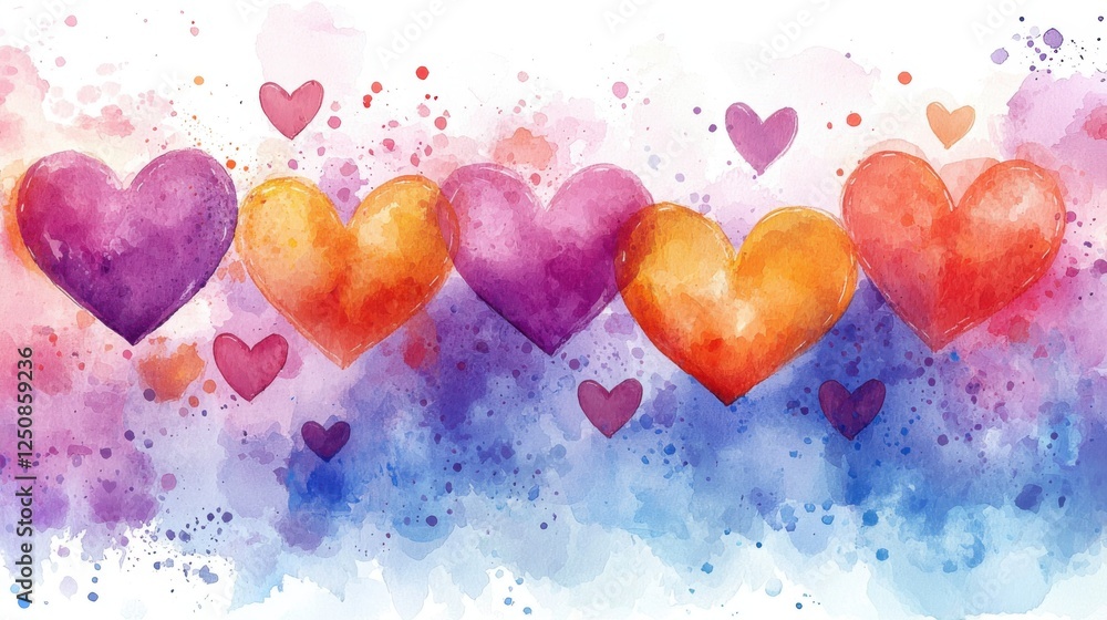 Obraz premium Colorful hearts celebration artistic watercolor love theme vibrant background whimsical viewpoint emotion expression