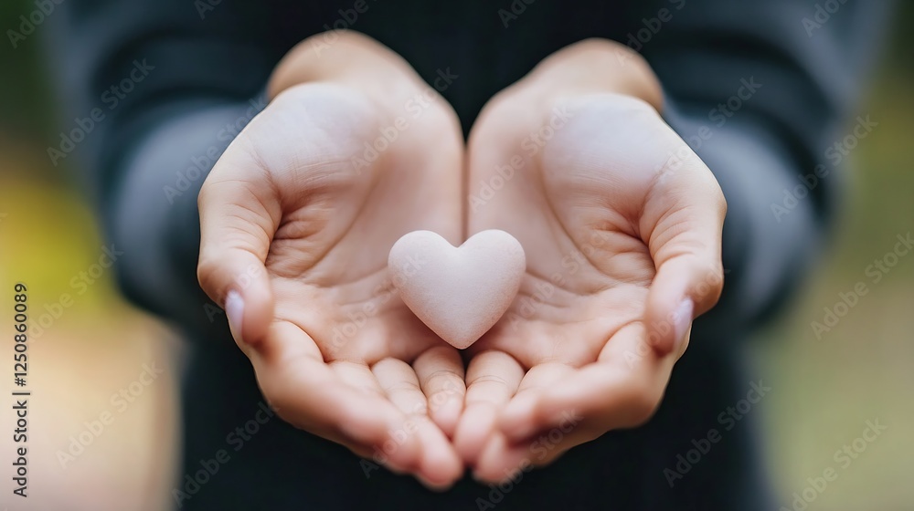 Hands Holding a Heart Shaped Stone Symbolizing Care Compassion and Emotional Connection : Generative AI Hands Holding a Heart Shaped Stone Symbolizing Care Compassion and Emotional Connection : Generative AI