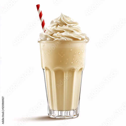 Creamy milkshake with whipped cream and a straw