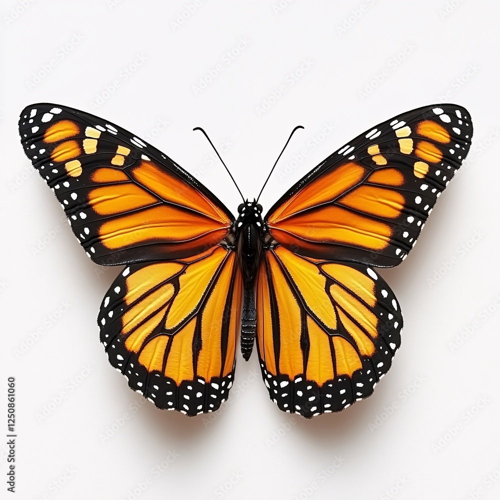 Fototapeta premium Majestic Monarch Butterfly Wings Displayed Against White Background