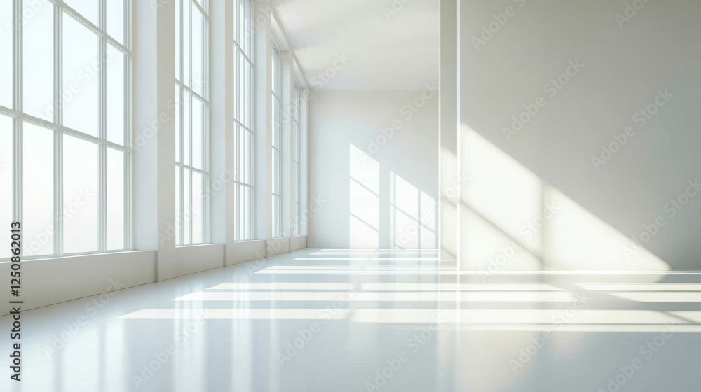 Bright Minimalist Interior with Large Windows and Soft Shadows Bright Minimalist Interior with Large Windows and Soft Shadows