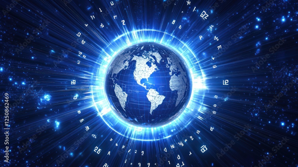 Obraz premium Digital Earth: Global Network Connection