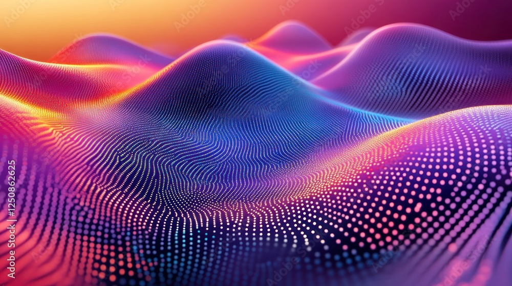 Abstract colorful wavy surface with glowing particles. Abstract colorful wavy surface with glowing particles.