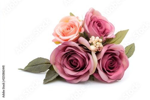 Fresh pink roses arranged in a bouquet on a clean white background, perfect for romantic and celebratory occasions