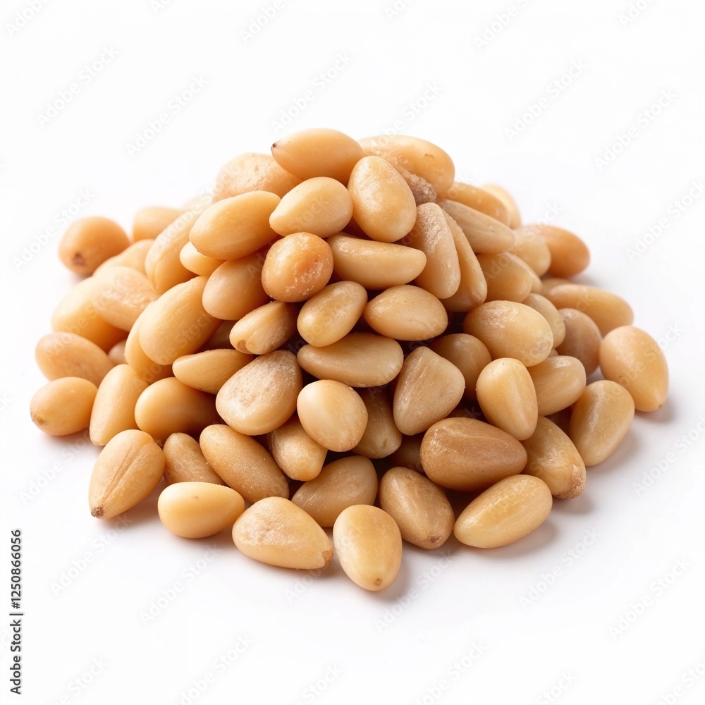 Pine nuts pile on white background for healthy food concept Pine nuts pile on white background for healthy food concept