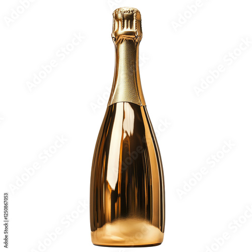 Elegant Gold Champagne Bottle on White Background