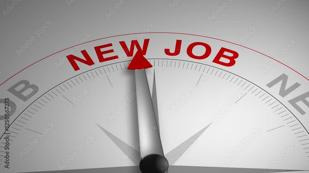 New Job text or word with a gauge arrow on a compass, representing guidance and direction on a clean white background. Ideal for business, coaching, consulting, and self-improvement concept New Job text or word with a gauge arrow on a compass, representing guidance and direction on a clean white background. Ideal for business, coaching, consulting, and self-improvement concept