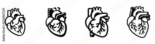 set of bundle outline style human heart icon