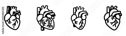 set of bundle outline style human heart icon