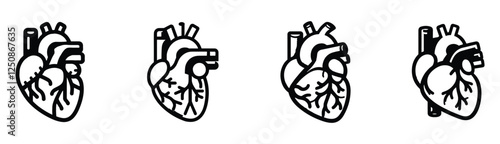 set of bundle outline style human heart icon