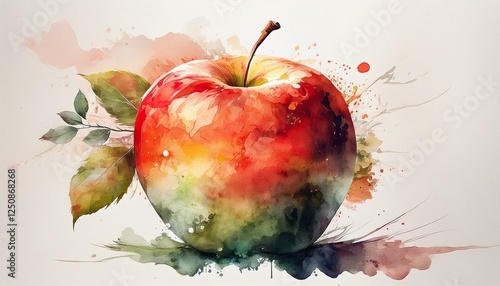 watercolor painted whole apple fruit