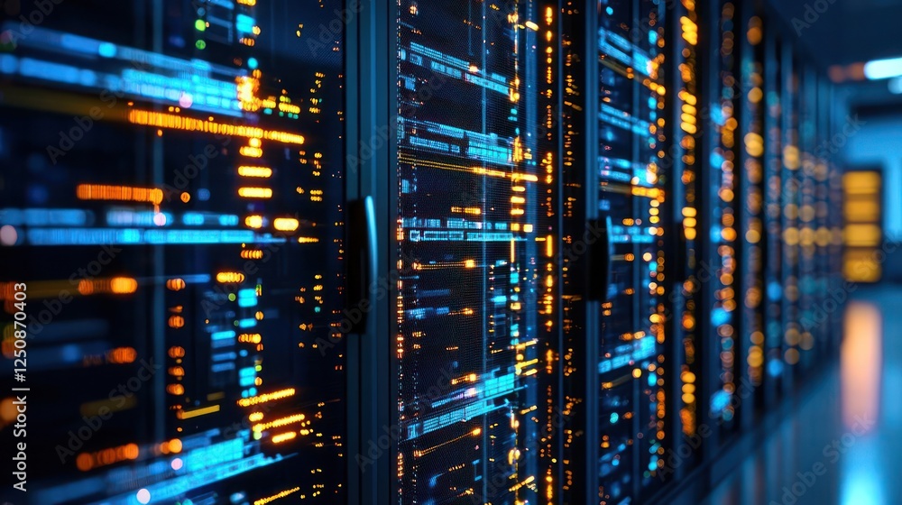 Modern Data Center Server Racks Glowing Colorful Lights Modern Data Center Server Racks Glowing Colorful Lights