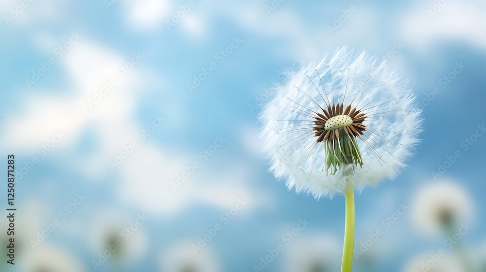 Artistic close up of dandelion seed head against blue sky creating a dreamy and peaceful atmosphere : Generative AI Artistic close up of dandelion seed head against blue sky creating a dreamy and peaceful atmosphere : Generative AI