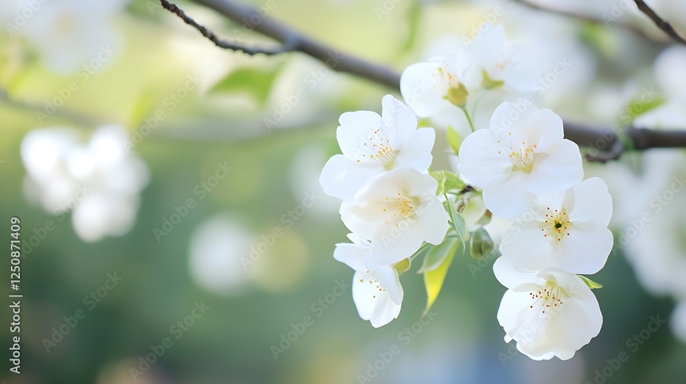 Delicate white blossoms blooming on branches during springtime in a peaceful garden setting : Generative AI Delicate white blossoms blooming on branches during springtime in a peaceful garden setting : Generative AI