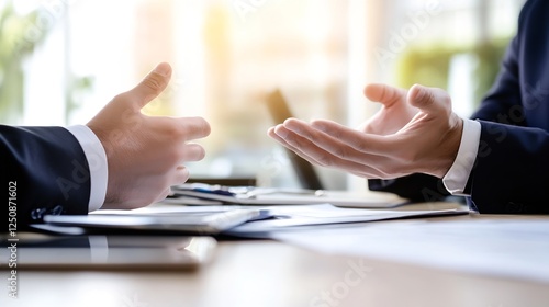 Business professionals engaged in a discussion during a meeting showcasing collaboration and ideas : Generative AI photo