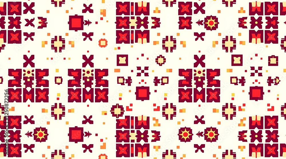 Fototapeta premium Red and Yellow Geometric Pattern: A vibrant and modern seamless pattern with red and yellow geometric shapes in a minimalist design. Ideal for backgrounds, textiles, and digital design projects. 