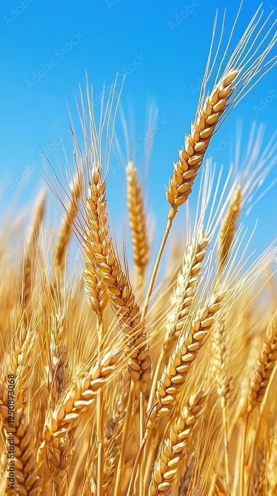 Golden Wheat Fields Under Clear Blue Sky in Bright Sunshine Golden Wheat Fields Under Clear Blue Sky in Bright Sunshine