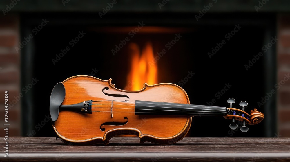 Fototapeta premium Violin Beside Fireplace