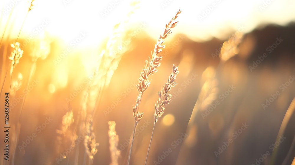 Golden sun rays illuminating tall grasses in a serene meadow during sunset : Generative AI Golden sun rays illuminating tall grasses in a serene meadow during sunset : Generative AI