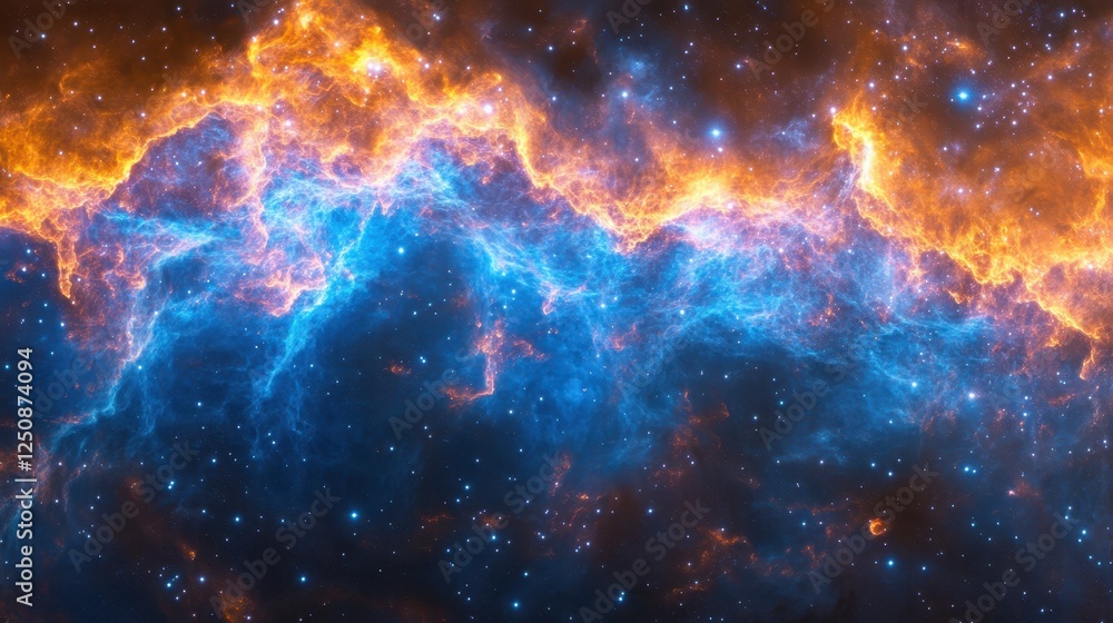 Fototapeta premium Colorful nebula with deep orange and blue gaseous clouds creating breathtaking scene.