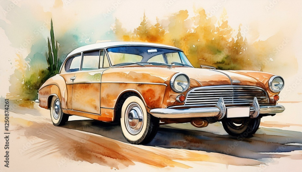 Fototapeta premium old retro car on the road