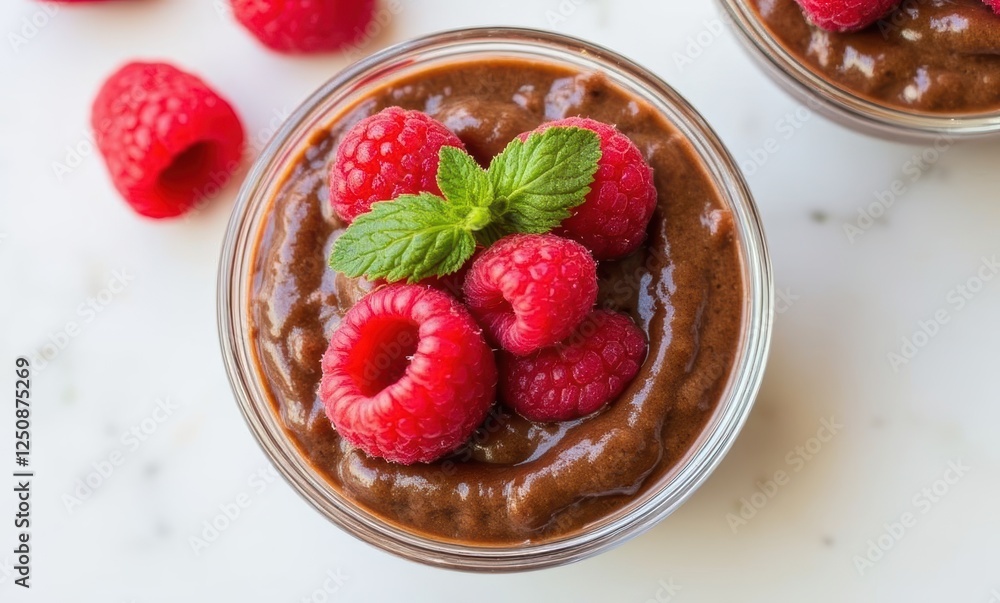 Delicious chocolate mousse with fresh raspberries Delicious chocolate mousse with fresh raspberries
