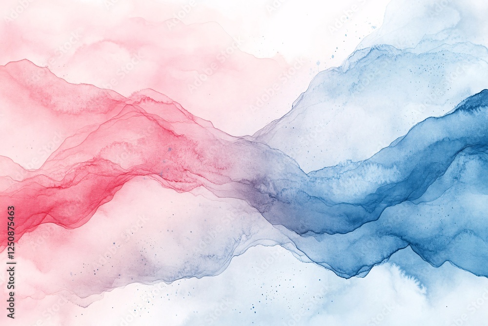Fototapeta premium Abstract Watercolor Painting Red Blue Mountainscape