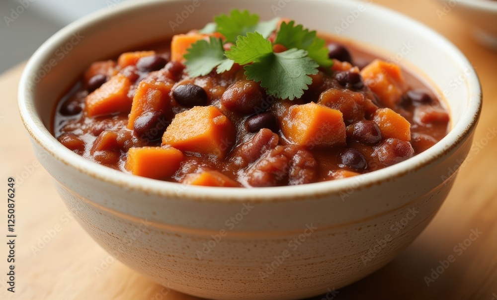 Delicious vegetarian chili in a bowl Delicious vegetarian chili in a bowl