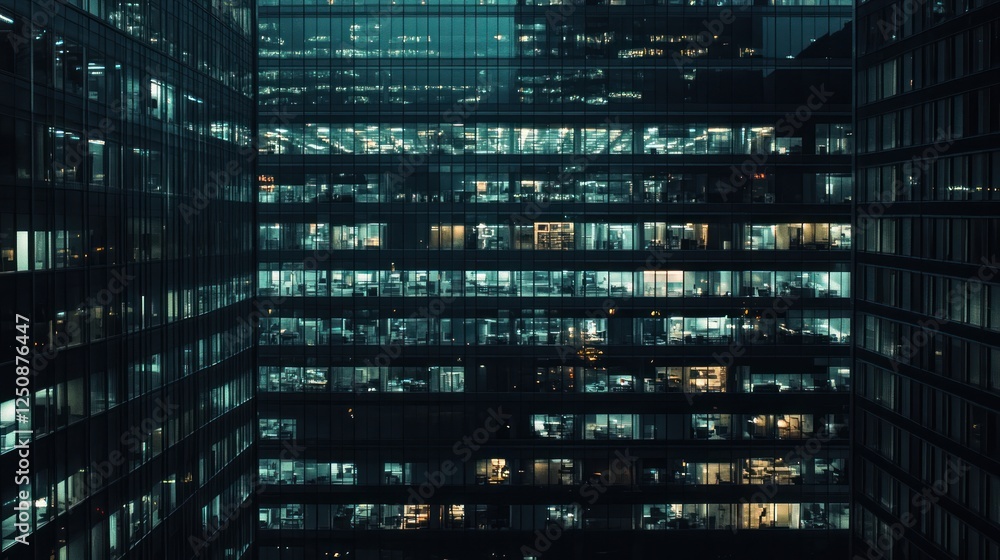 Night Cityscape: Illuminated Office Buildings at Night, Urban Architecture at Dusk, Modern Skyscrapers Glowing Night Cityscape: Illuminated Office Buildings at Night, Urban Architecture at Dusk, Modern Skyscrapers Glowing