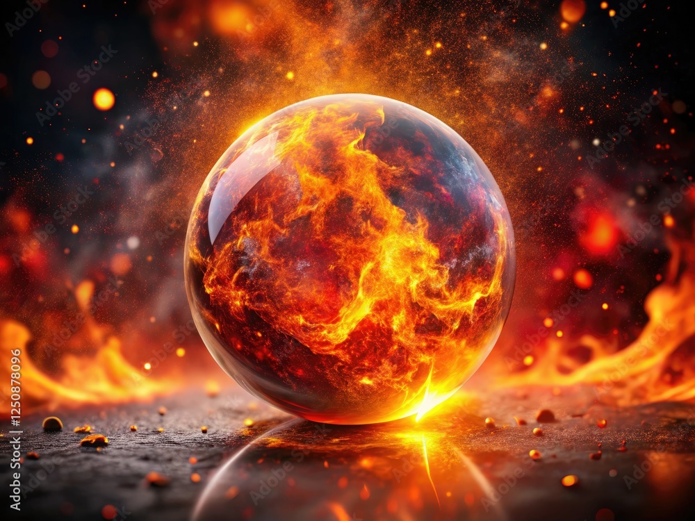 Obsidian void consumed by a surreal, glowing fireball; macro cosmic inferno captured. Obsidian void consumed by a surreal, glowing fireball; macro cosmic inferno captured.
