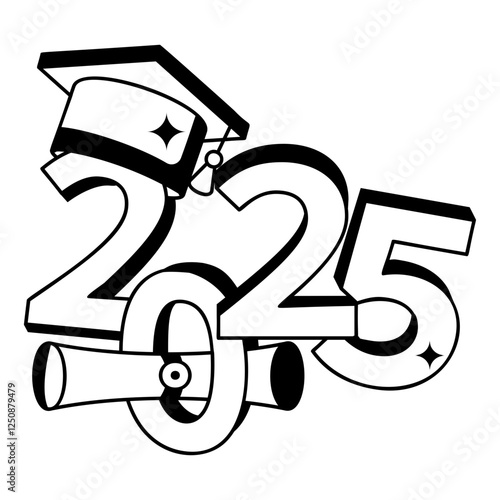 Graduated in Twenty Twenty Five vector icon design 2025 welcome sign, festive holiday season symbol new year party decor stock illustration, Warmest congratulations on completing Certification concept