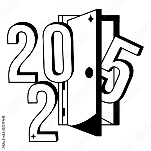 Knocking on Opportunity Door vector icon design, Unveiling the Year Ahead 2025 sign, festive holiday season symbol, new year party decor stock illustration, Stepping into Twenty Twenty Five concept