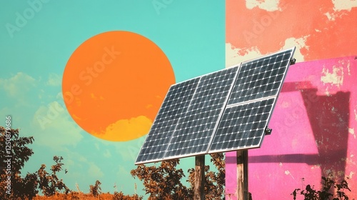 Solar energy panel set against a vibrant background. photo