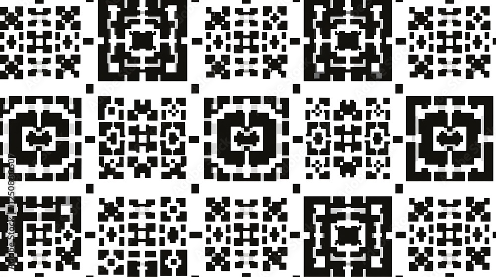 Fototapeta premium Geometric Black and White Pattern: Intricate black and white geometric patterns seamlessly repeat, creating a visually captivating and modern design.
