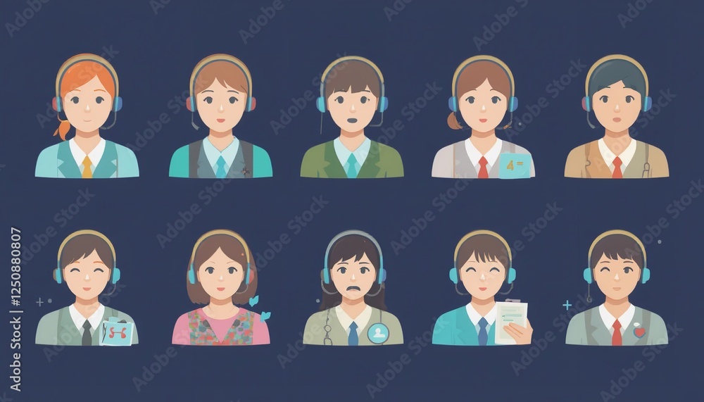 Diverse Team Customer Support Agents Icons Set Flat Style Design Professional Helpdesk Representatives Happy Smiling Faces Vector Illustration Modern Diverse Team Customer Support Agents Icons Set Flat Style Design Professional Helpdesk Representatives Happy Smiling Faces Vector Illustration Modern
