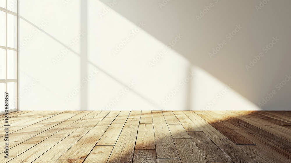 Bright Minimalist Room with Wooden Floor and Soft Light Shadows