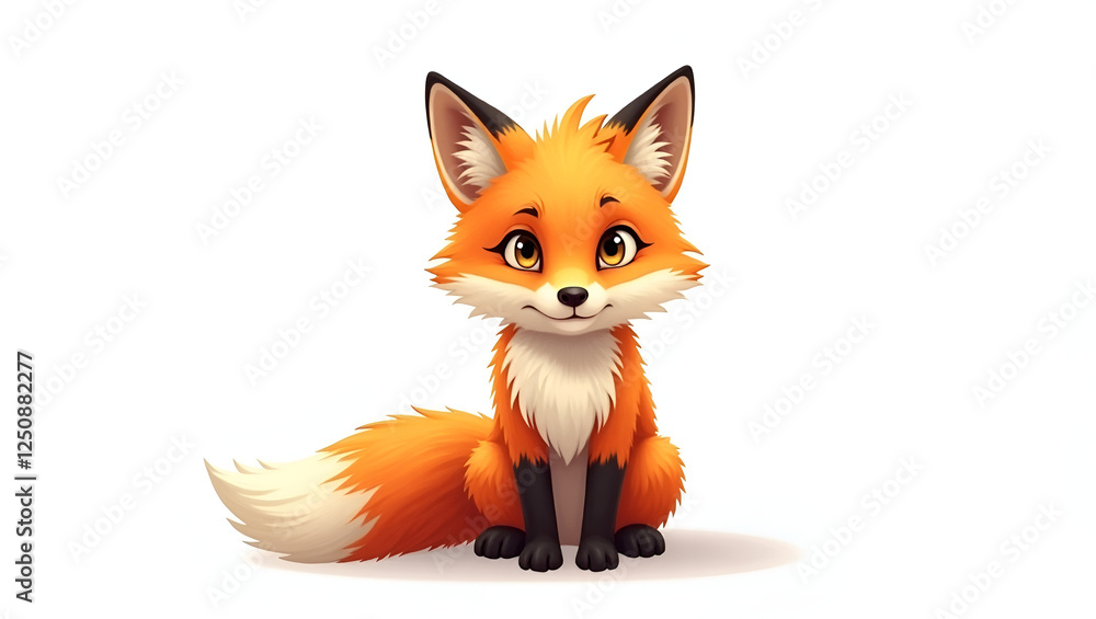 Fototapeta premium A cute cartoon fox, positioned centrally in the image.