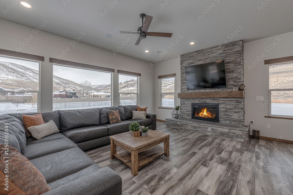 Fototapeta premium Modern smart home with cozy living room design