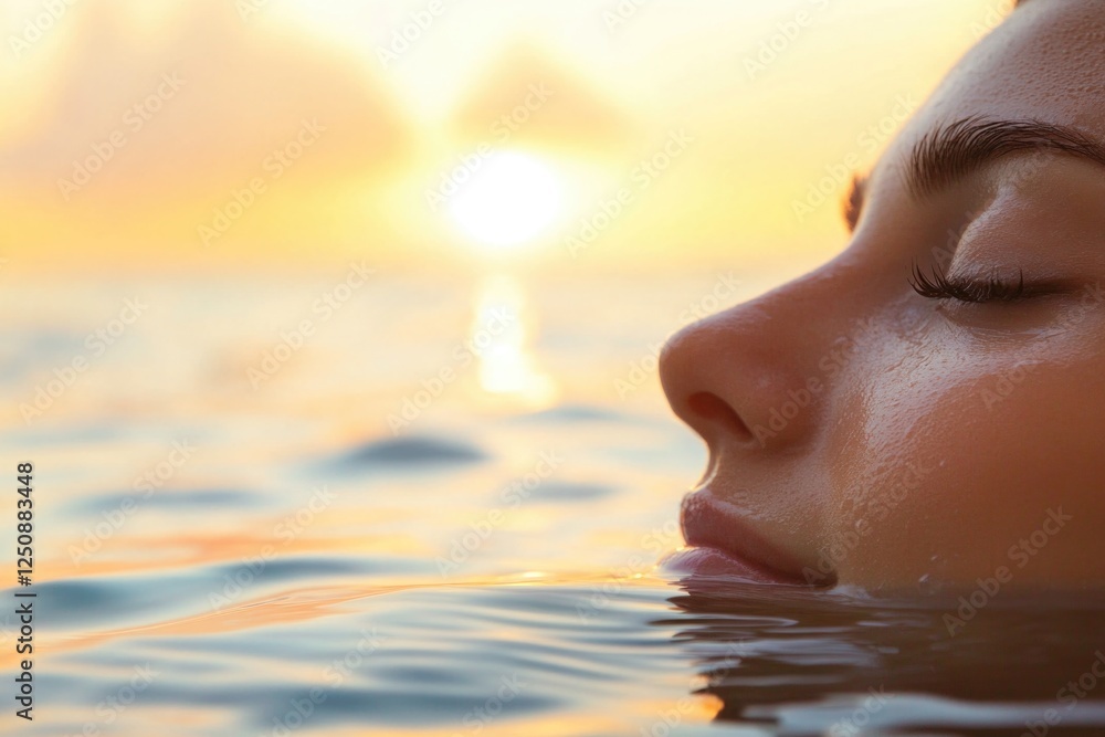 A person relaxing and letting go of stress in a calm body of water A person relaxing and letting go of stress in a calm body of water