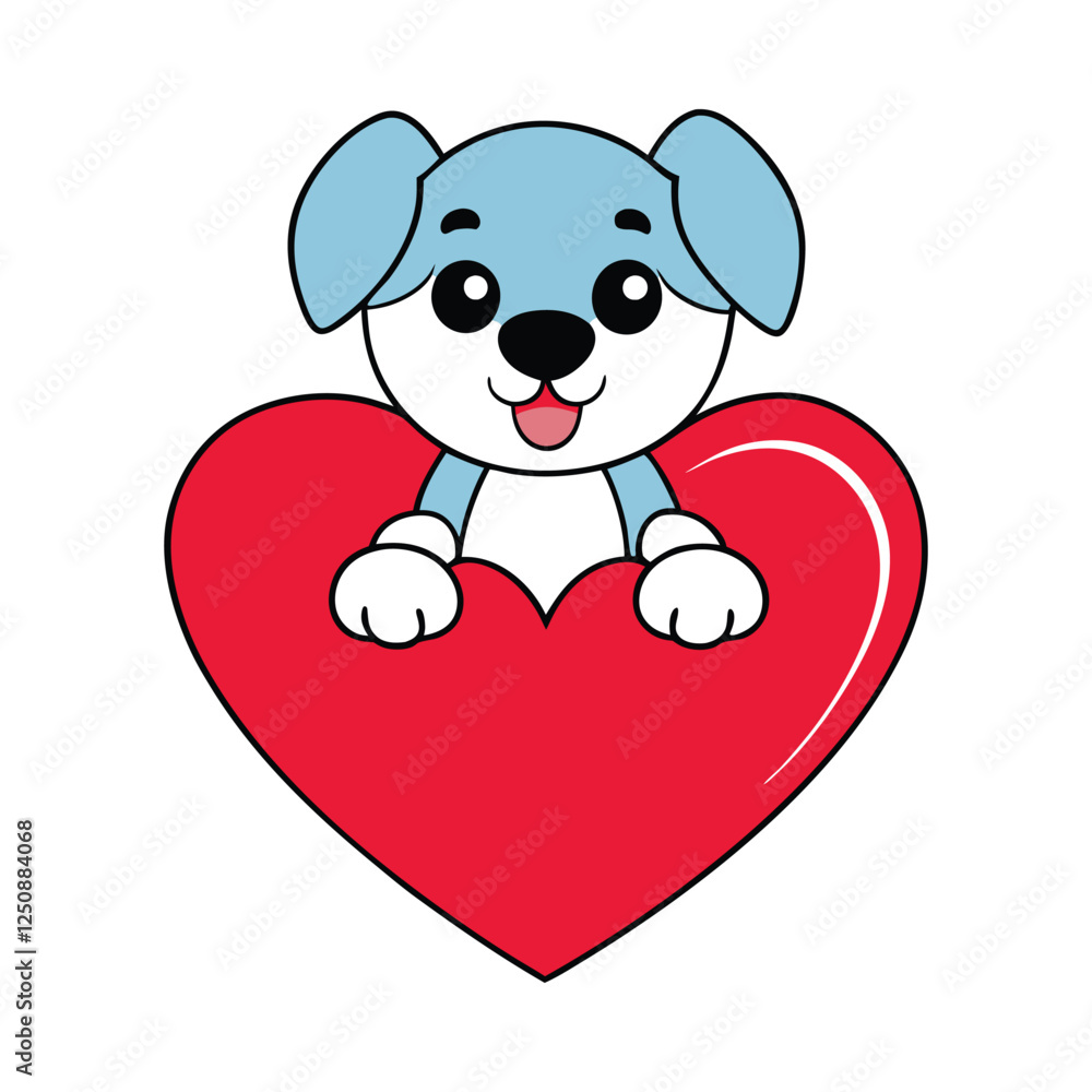 Puppy holding a heart vector art illustration Puppy holding a heart vector art illustration