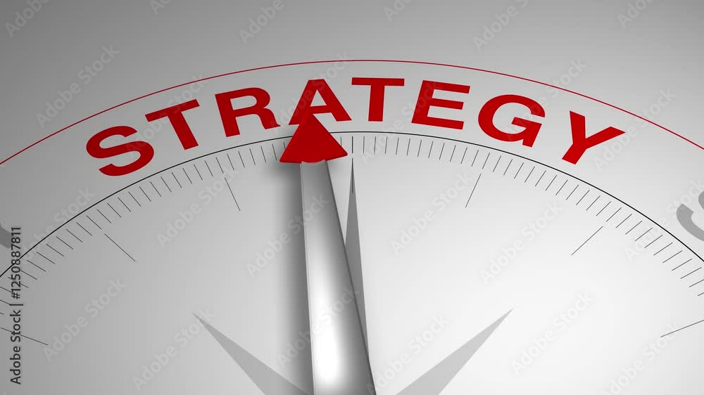 Strategy text or word with a gauge arrow on a compass, representing guidance and direction on a clean white background. Ideal for business, coaching, consulting, and self-improvement concept Strategy text or word with a gauge arrow on a compass, representing guidance and direction on a clean white background. Ideal for business, coaching, consulting, and self-improvement concept