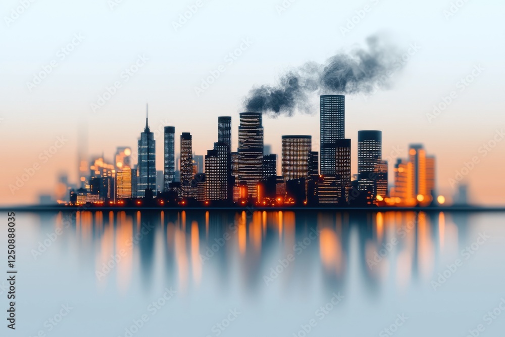 Naklejka premium Futuristic Skyline of a Thriving Metropolis A Dynamic Cityscape Reflecting Finance Technology and Sustainable Progress This image showcases the towering skyscrapers reflective glass facades