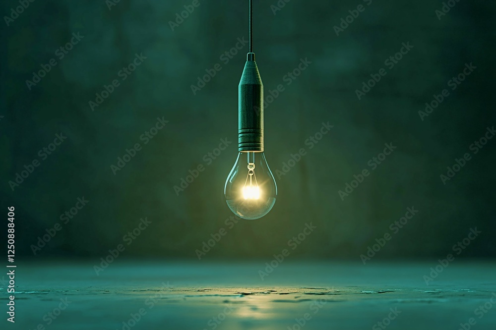 Hanging Light Bulb Glowing in Dark Room with Subtle Green Hue Hanging Light Bulb Glowing in Dark Room with Subtle Green Hue