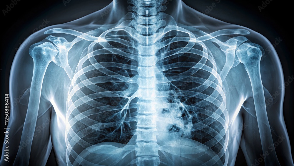 Detailed Human Chest X-ray Showing Lungs and Rib Structure Detailed Human Chest X-ray Showing Lungs and Rib Structure