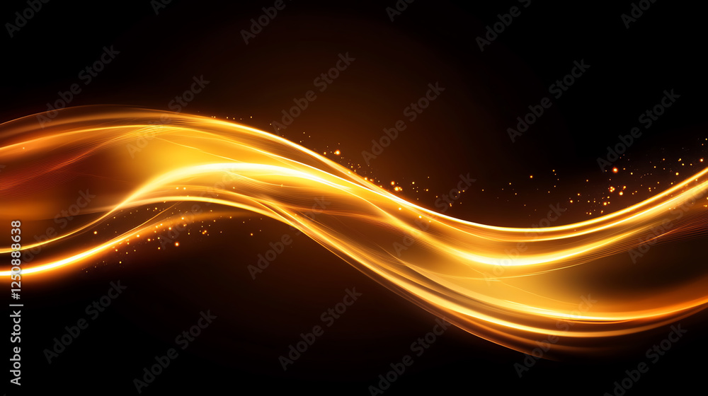 A mesmerizing golden wave with sparkling effects against a black background, perfect for creating dynamic visuals and designs. A mesmerizing golden wave with sparkling effects against a black background, perfect for creating dynamic visuals and designs.