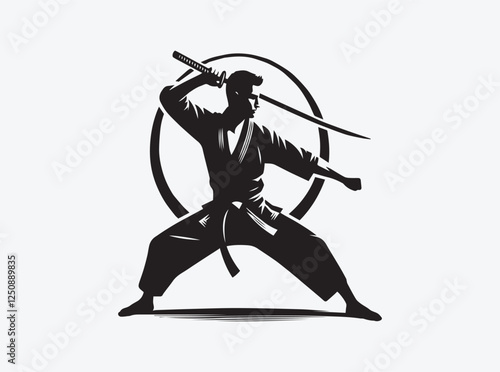 Dynamic Silhouette of an Arnis Player in Battle Position