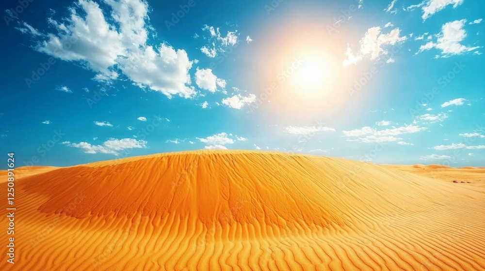 Fototapeta premium Expansive Desert Landscape Under Bright Sun and Blue Sky