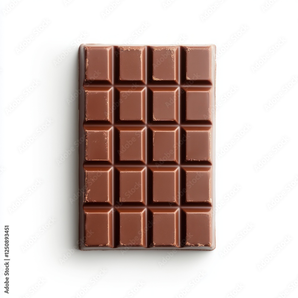 Delicious Milk Chocolate Bar with Indentation Blocks on White Background for Food and Dessert Themes Delicious Milk Chocolate Bar with Indentation Blocks on White Background for Food and Dessert Themes