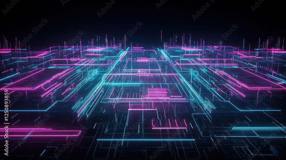 Abstract Futuristic Digital Circuit Pattern With Neon Colors Abstract Futuristic Digital Circuit Pattern With Neon Colors